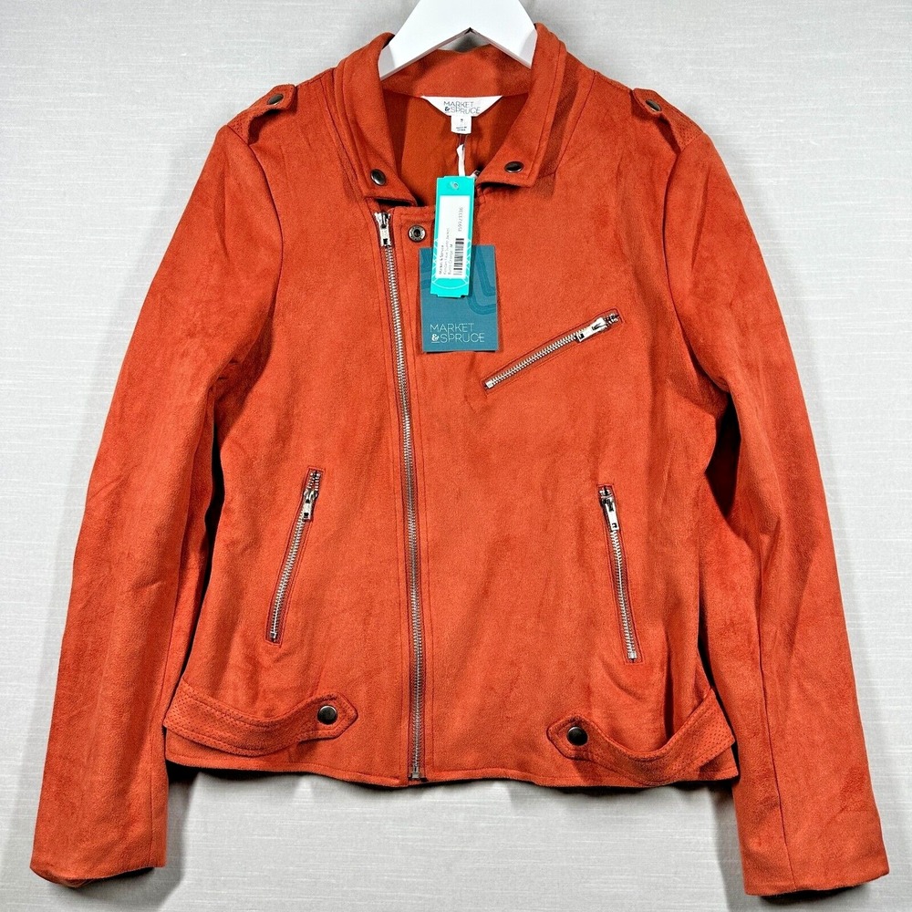Market & Spruce Jacket Women M Orange Asymmetrical Retro Moto Trendy Edgy